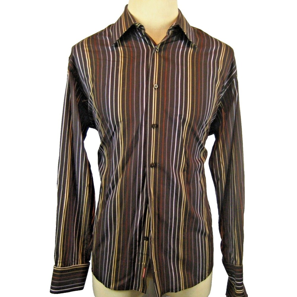 Mens Report Collection Cotton LS Striped Dress Shirt sz 17-34/35